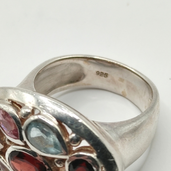 Multi Gemstone Aquamarine Amethyst Garnet Citrine Ruby Sterling Silver Ring 6.75 - Picture 6 of 7